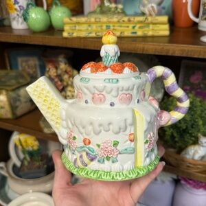 Vtg Hand-Painted Ceramic Teapot